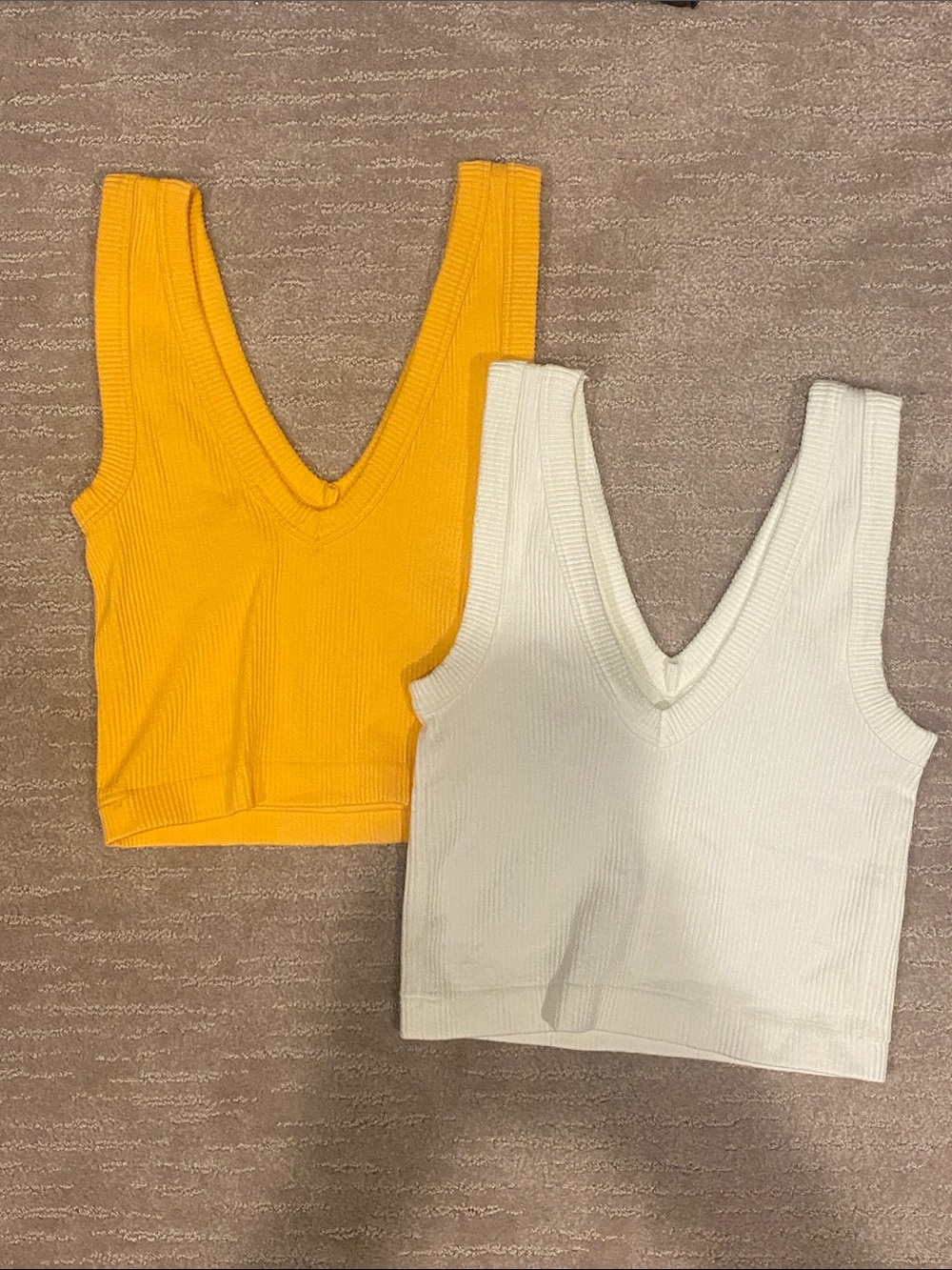 Old Navy Cotton Rib V-Neck Crop Tank - Orange and White